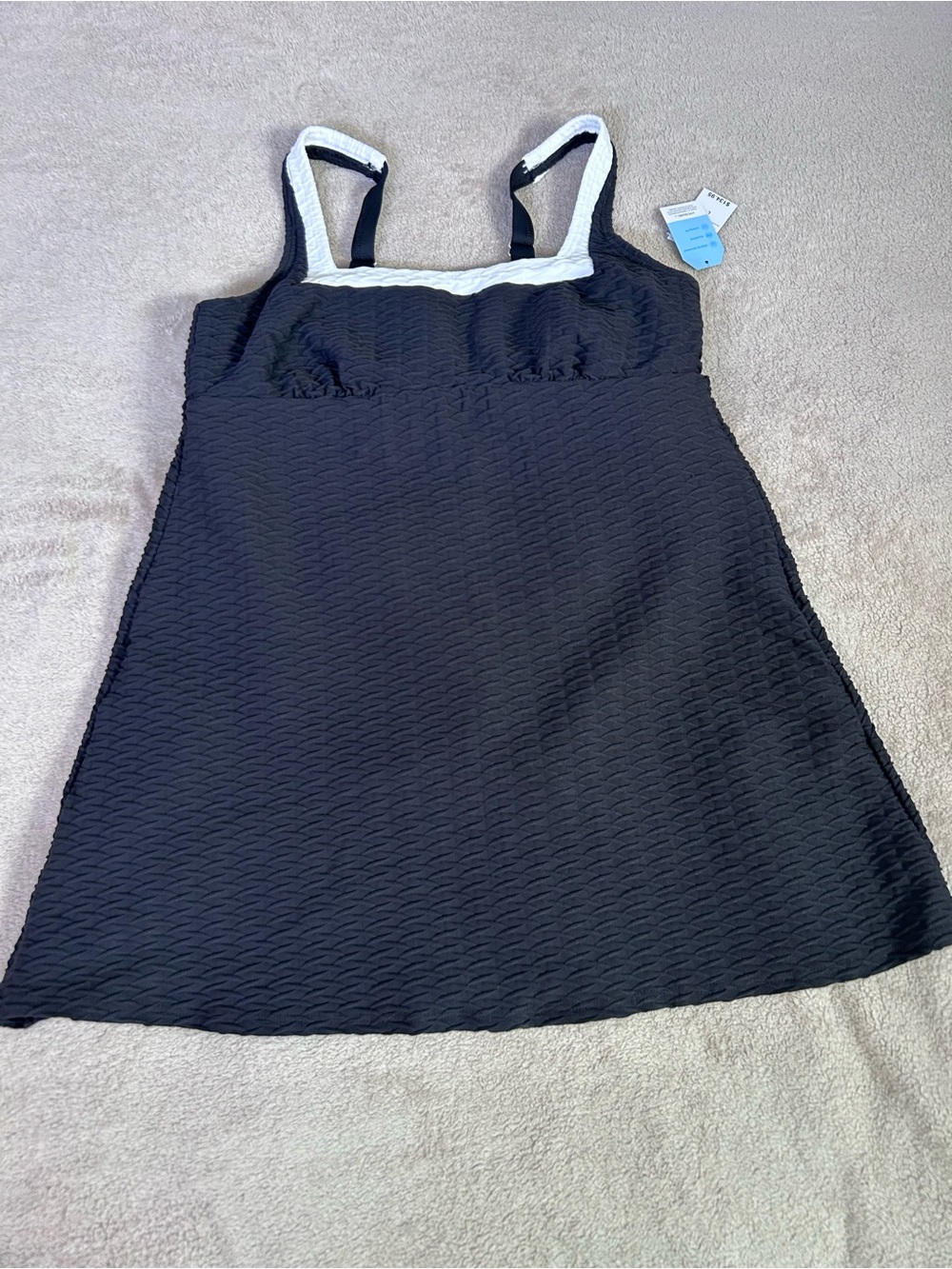 Land’s End -Women’s Black Tank Swimdress with White Trim
